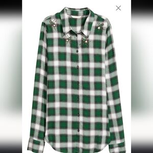 H&M Green & White Embellished Flannel – Size 8